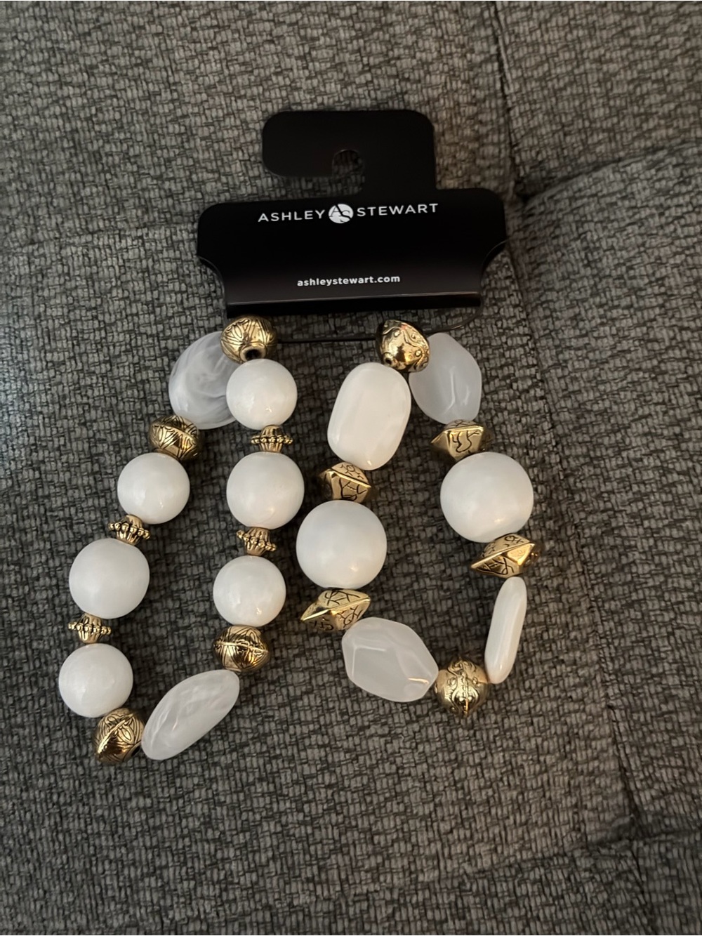 Ashley Stewart White and Gold Beaded Stretch Bracelet Set